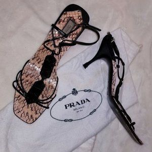 PRADA Beaded Strappy Kitten Heels 38.5 8.5